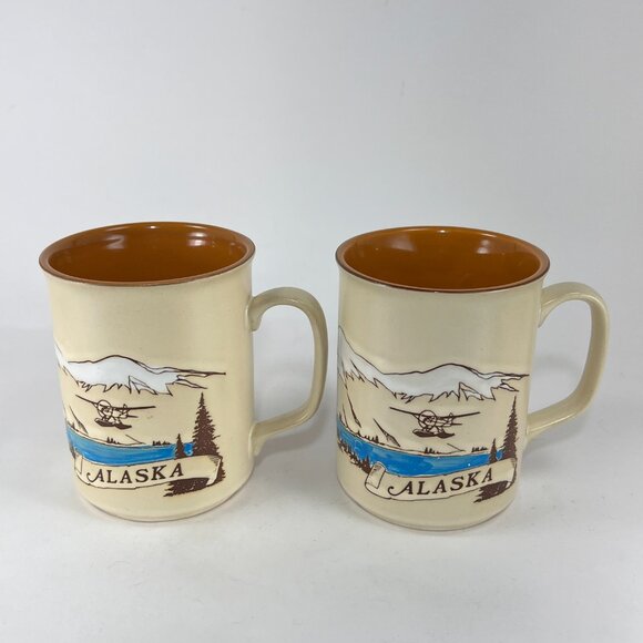 Vtg Alaska Ace Ceramic Stoneware Beige Coffee Mug Cup Souvenir Eagle Japan 80s - Picture 2 of 15
